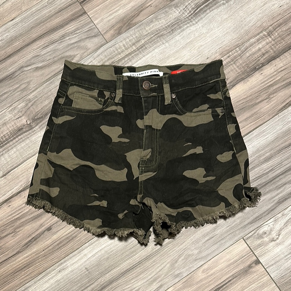Celebrity Pink Green Camouflage Jean Shorts